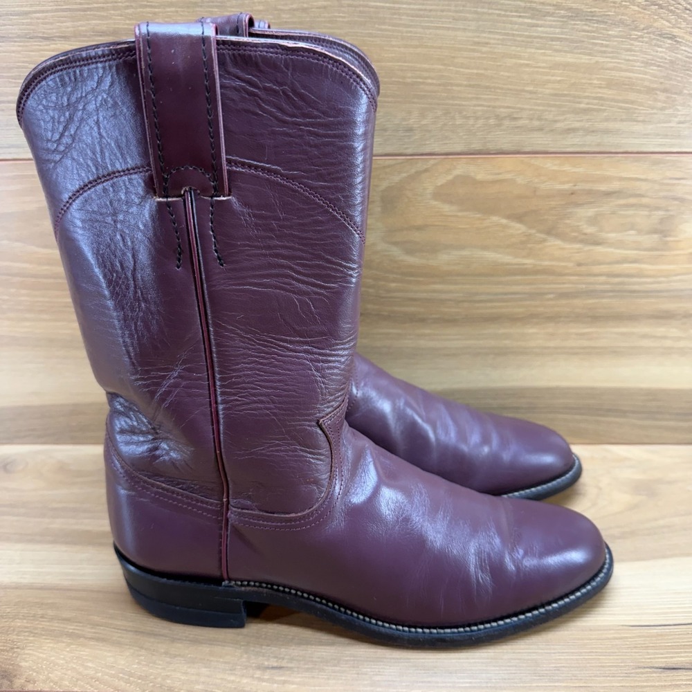 JUSTIN BOOTS Vintage Burgundy Roper Womens 6.5 A Leather Cowgirl‎ Western USA